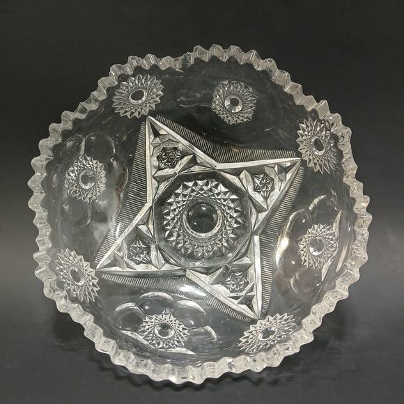 EAPG McKee Sextec Press Cut Ruffled Sawtooth Edge 6.5" Bowl *Rim Chips* - Picture 1 of 12